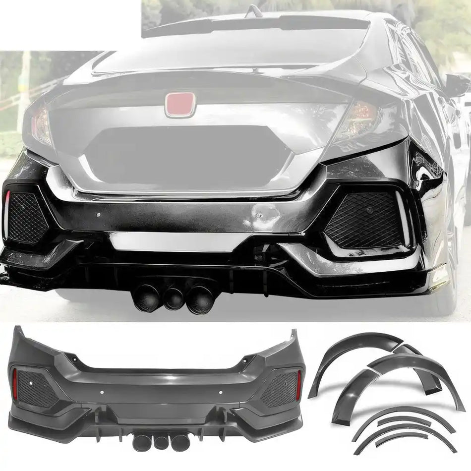 2016-2021 Honda Civic Sedan Type-R Black Rear Bumper Fender Flares PP