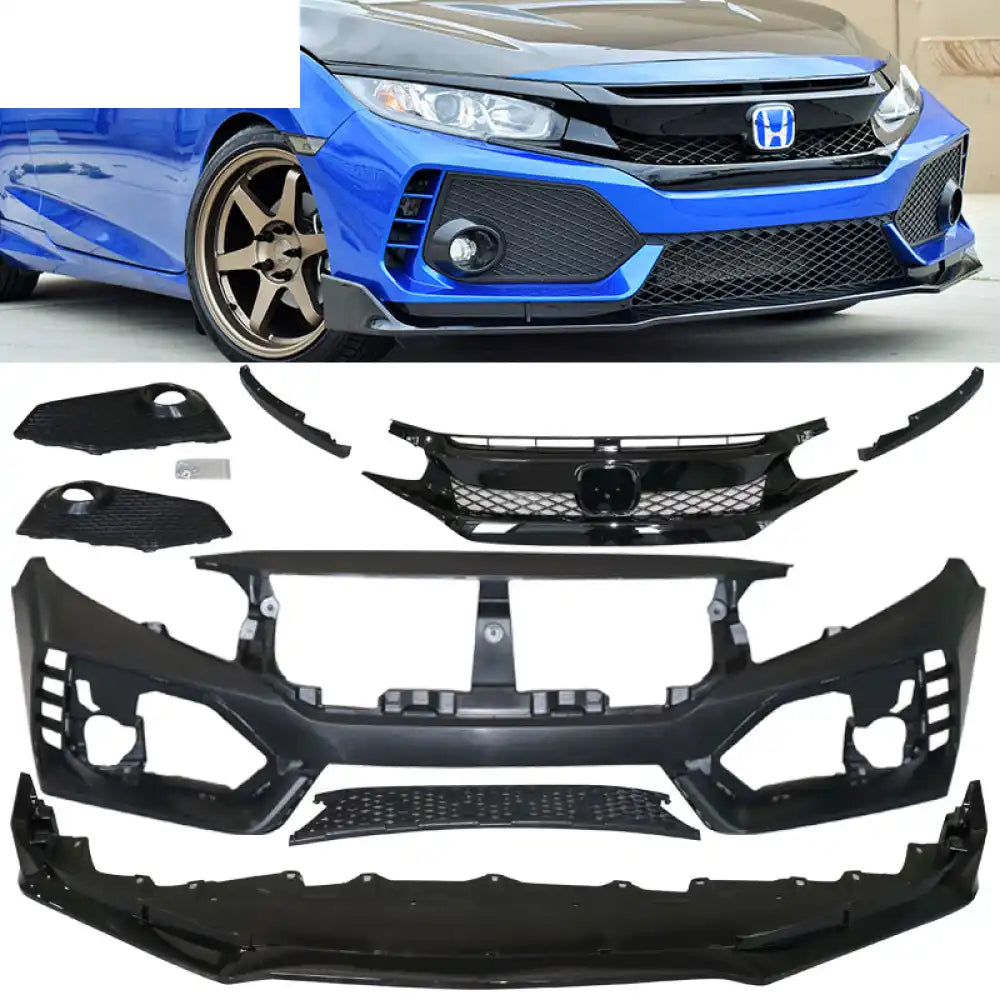 2016-2021 Honda Civic Type R Gloss Black Front Bumper Cover & Lip