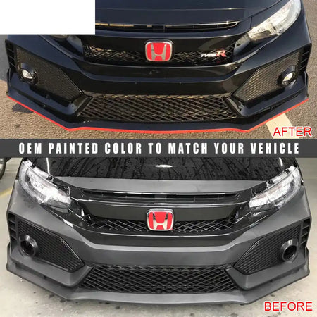2016-2021 Honda Civic Type-R Style Front Bumper & Lip Gloss Black Red