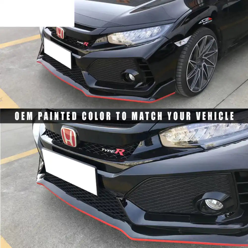 2016-2021 Honda Civic Type-R Style Front Bumper & Lip Gloss Black Red