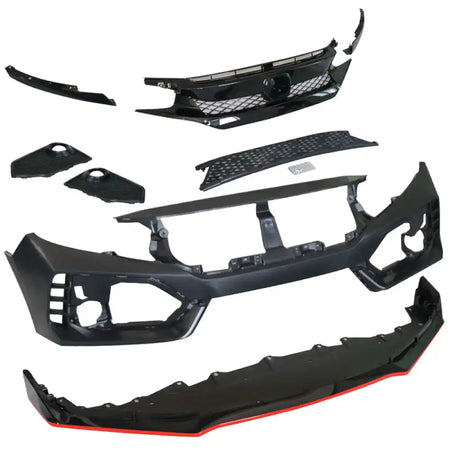 2016-2021 Honda Civic Type-R Style Front Bumper & Lip Gloss Black Red
