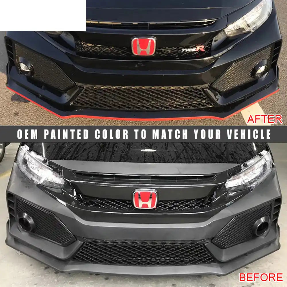 2016-2021 Honda Civic Type-R Style Front Bumper & Lip Gloss Black Red