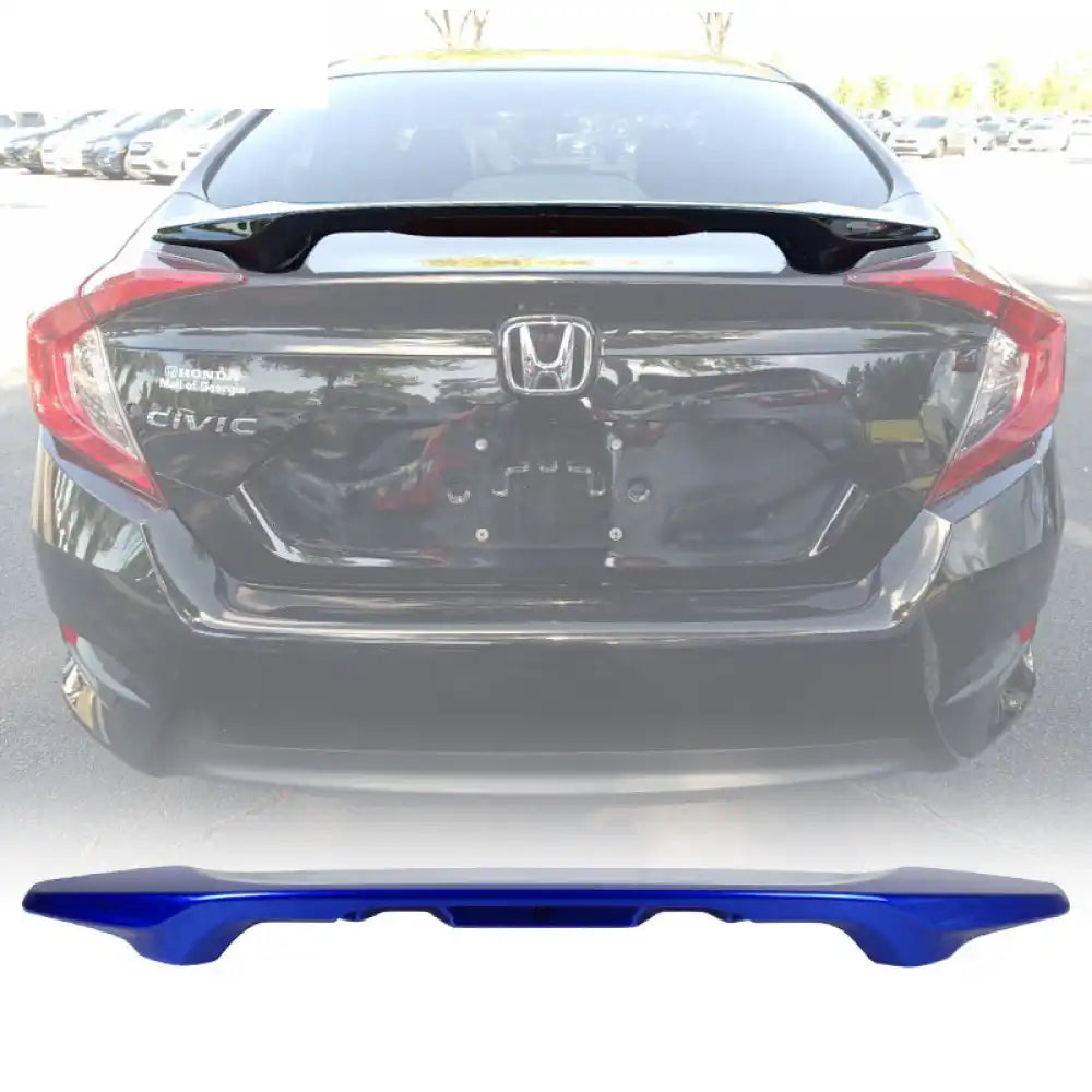 2016-2021 Honda Civic X Sedan Trunk Spoiler with LED Brake Light ABS Painted #B593M Aegean Blue Metallic