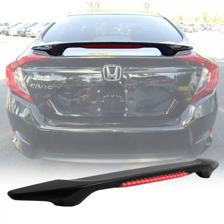 2016-2021 Honda Civic X Sedan Trunk Spoiler with LED Brake Light ABS Unpainted Black