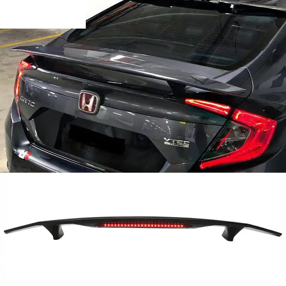 2016-21 Honda Civic Gloss Black LED 3RD Brake Light Rear Spoiler Wing