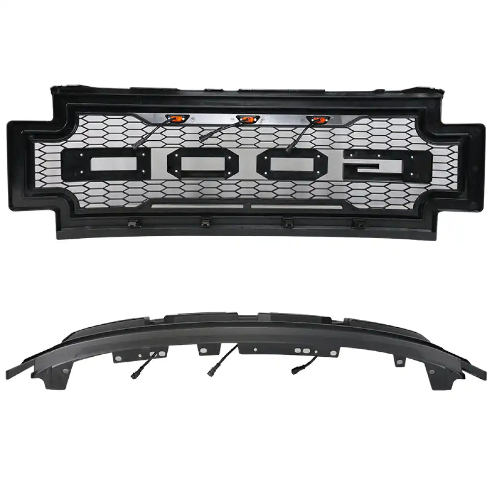 2017-2019 F-250 F-350 R Style Front Bumper Hood Grille Matte Black