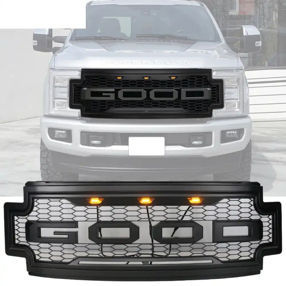 2017-2019 F-250 F-350 R Style Front Bumper Hood Grille Matte Black
