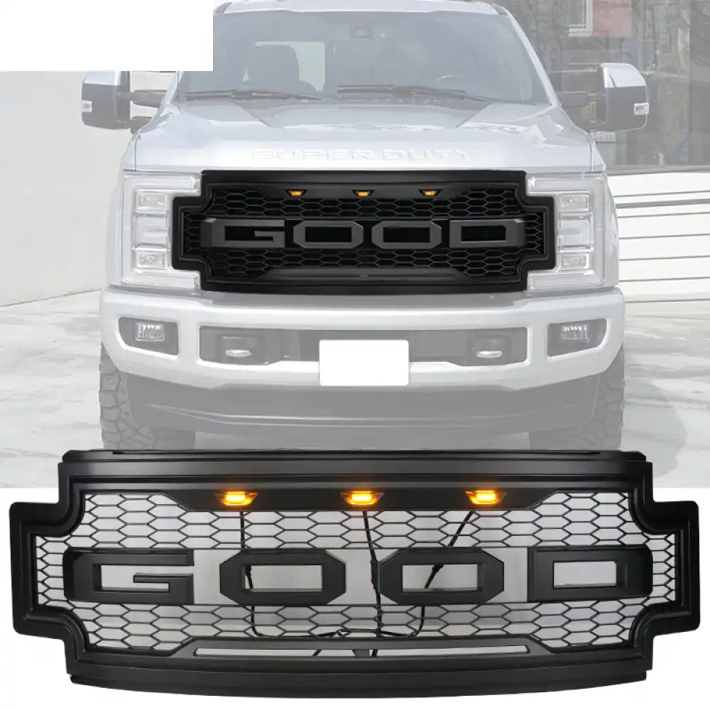 2017-2019 F-250 F-350 R Style Front Bumper Hood Grille Matte Black