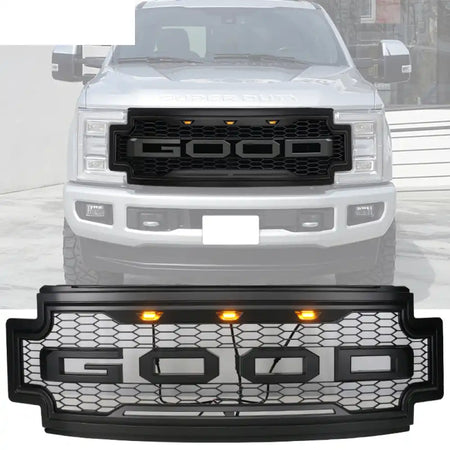 2017-2019 F-250 F-350 R Style Front Bumper Hood Grille Matte Black