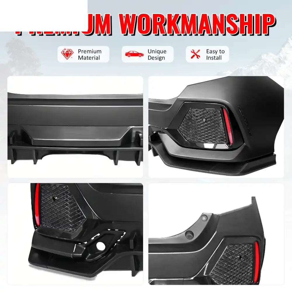 2017-2021 Honda Civic Hatchback Type R Rear Bumper Cover Garnish PP Primer Black