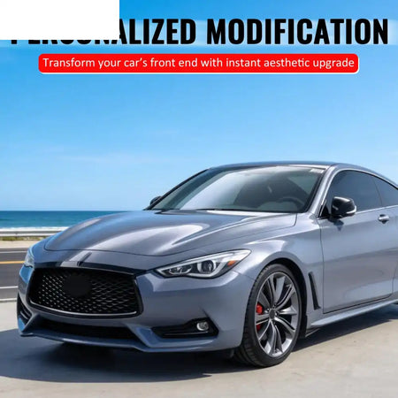 2017-2022 Infiniti Q60 OE Style Front Bumper Upper Grille Frame Trim Replacement Gloss Black ABS Gloss Black