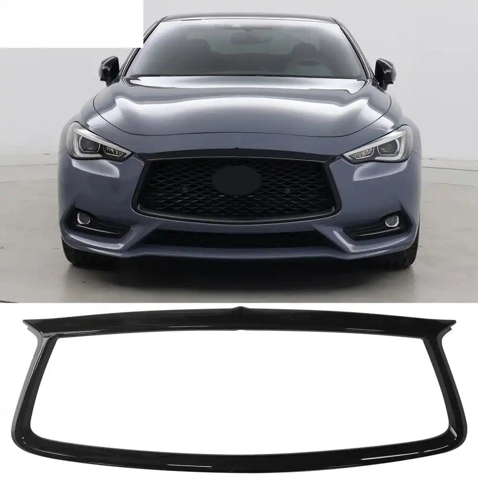 2017-2022 Infiniti Q60 OE Style Front Bumper Upper Grille Frame Trim Replacement Gloss Black ABS Gloss Black