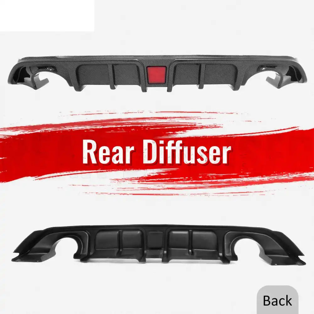 2017-2022 INFINITI Q60 Rear Diffuser Lip W/ LED Brake Light Lamp Carbon Fiber Print PP Carbon Fiber Print