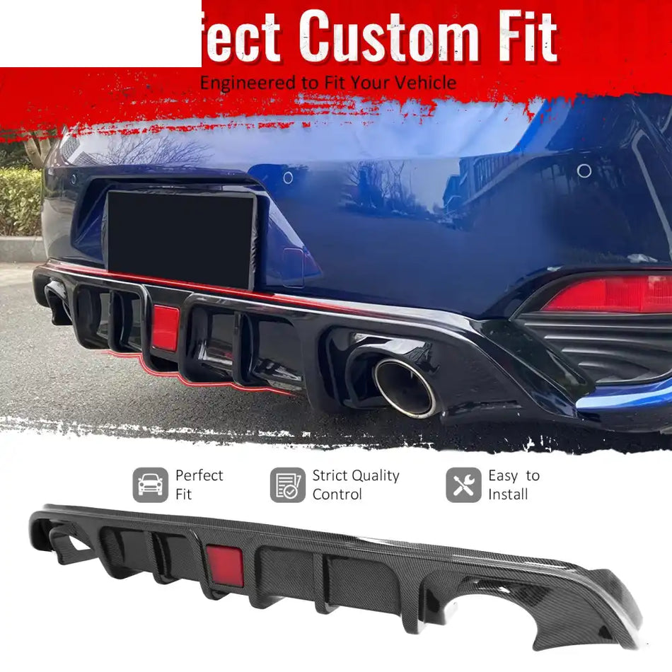 2017-2022 INFINITI Q60 Rear Diffuser Lip W/ LED Brake Light Lamp Carbon Fiber Print PP Carbon Fiber Print