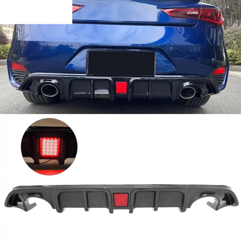 2017-2022 INFINITI Q60 Rear Diffuser Lip W/ LED Brake Light Lamp Carbon Fiber Print PP Carbon Fiber Print