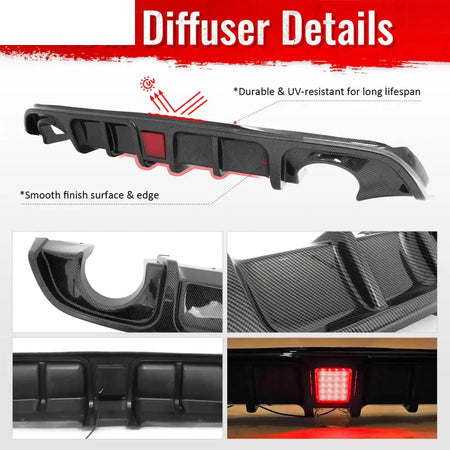 2017-2022 INFINITI Q60 Rear Diffuser Lip W/ LED Brake Light Lamp Carbon Fiber Print PP Carbon Fiber Print