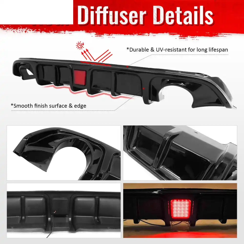 2017-2022 INFINITI Q60 Rear Diffuser Lip W/ LED Brake Light Lamp Gloss Black PP Gloss Black