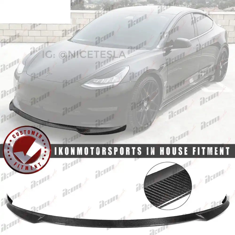 2017-2023 Tesla Model 3 Front Lip Spoiler PP IKON Style Carbon Fiber