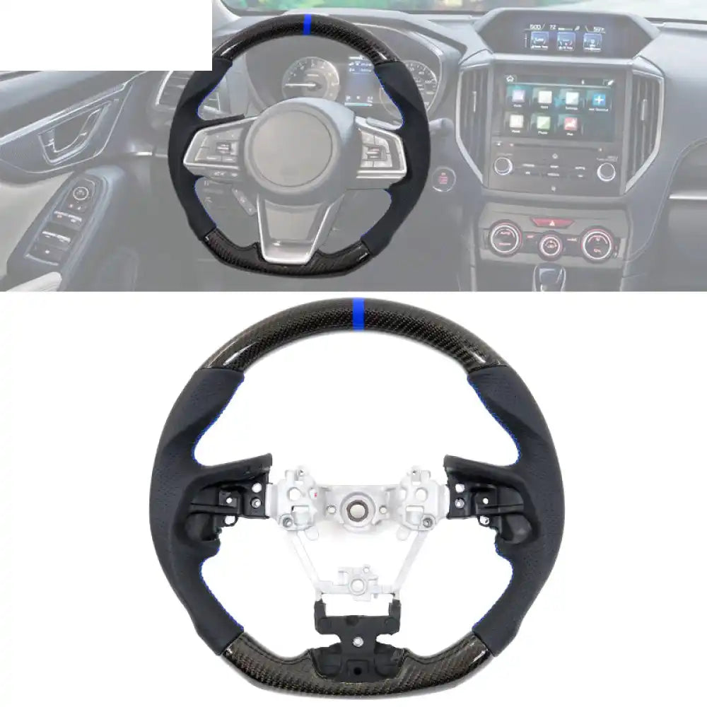2017-2024 Subaru Carbon Fiber Steering Wheel Blue Stitch & Stripe / Carbon Fiber, Perforated Leather