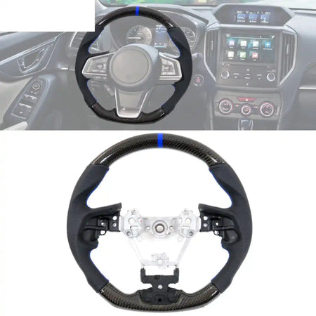 2017-2024 Subaru Carbon Fiber Steering Wheel Blue Stitch & Stripe / Carbon Fiber, Perforated Leather