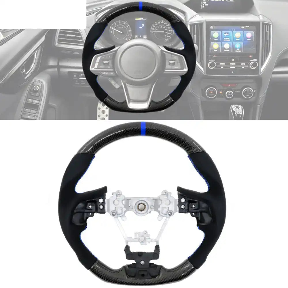 2017-2024 Subaru Carbon Fiber Steering Wheel Blue Stitch & Stripe / Carbon Fiber, Synthetic Suede