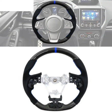 2017-2024 Subaru Carbon Fiber Steering Wheel Blue Stitch & Stripe / Carbon Fiber, Synthetic Suede