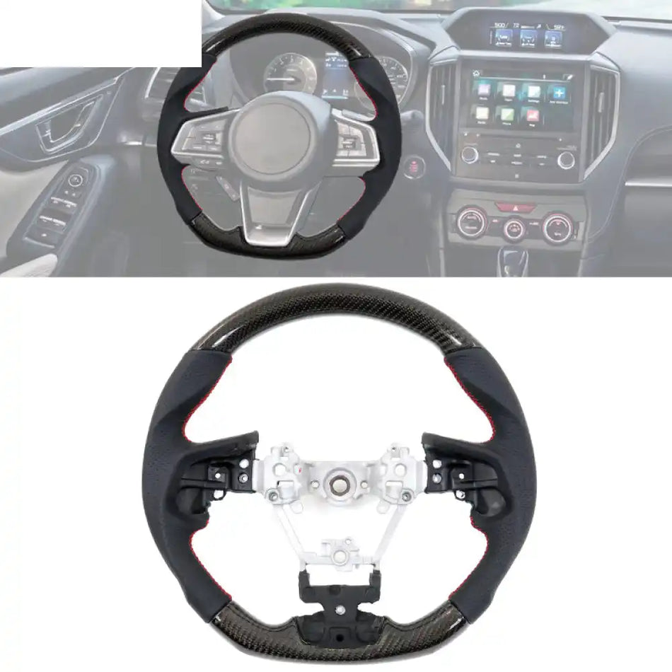 2017-2024 Subaru Carbon Fiber Steering Wheel Red Stitch / Carbon Fiber, Perforated Leather