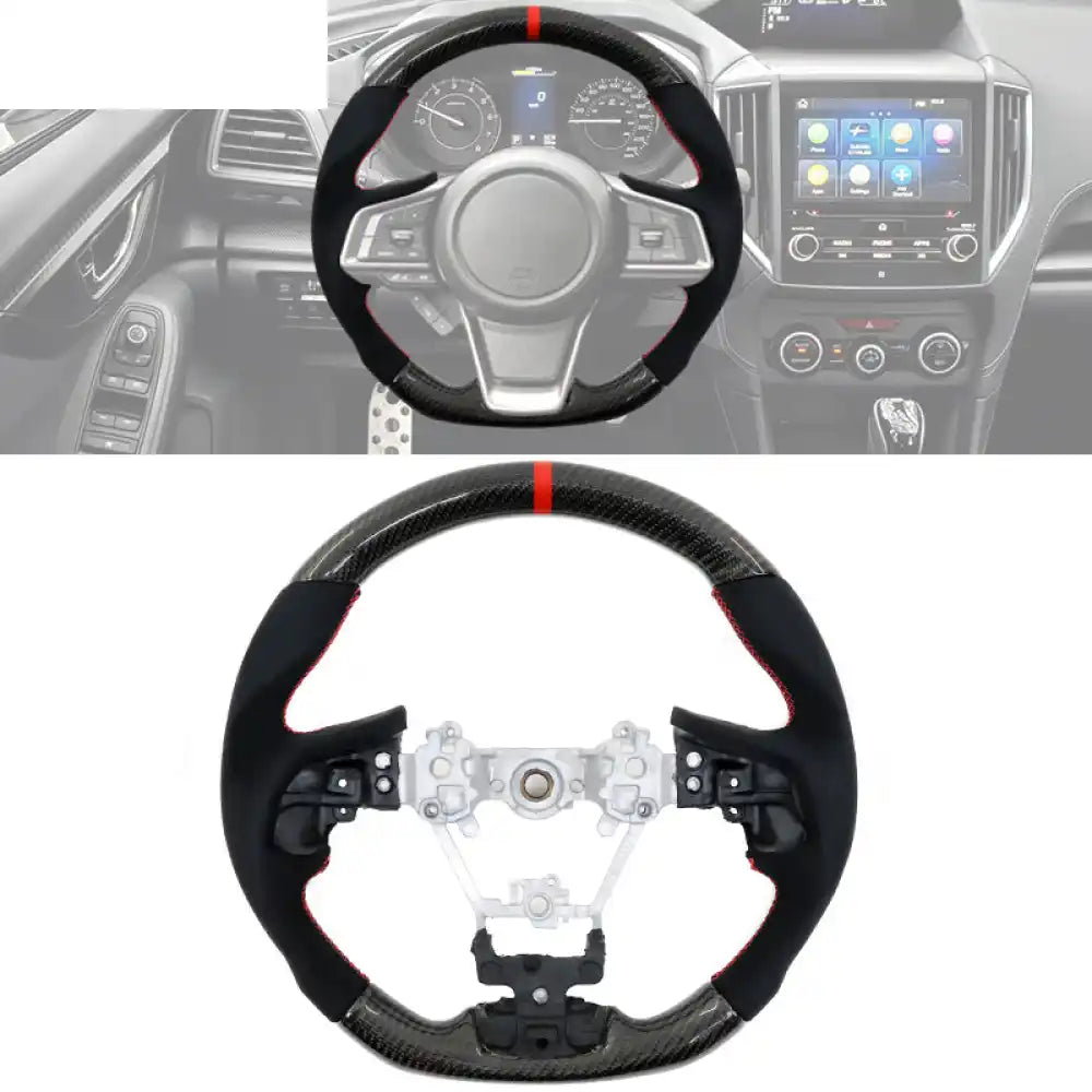 2017-2024 Subaru Carbon Fiber Steering Wheel Red Stitch & Stripe / Carbon Fiber, Alcantara
