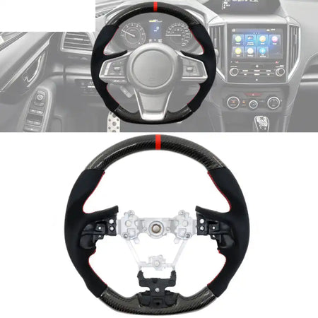 2017-2024 Subaru Carbon Fiber Steering Wheel Red Stitch & Stripe / Carbon Fiber, Alcantara