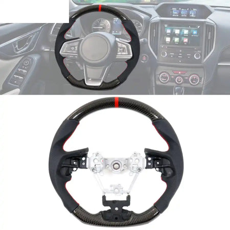 2017-2024 Subaru Carbon Fiber Steering Wheel Red Stitch & Stripe / Carbon Fiber, Perforated Leather
