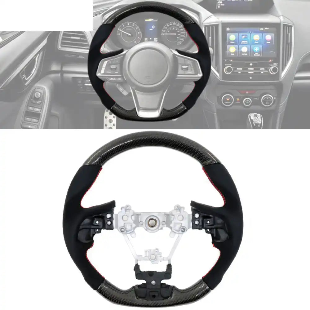 2017-2024 Subaru Carbon Fiber Steering Wheel Red Stitch / Carbon Fiber, Synthetic Suede