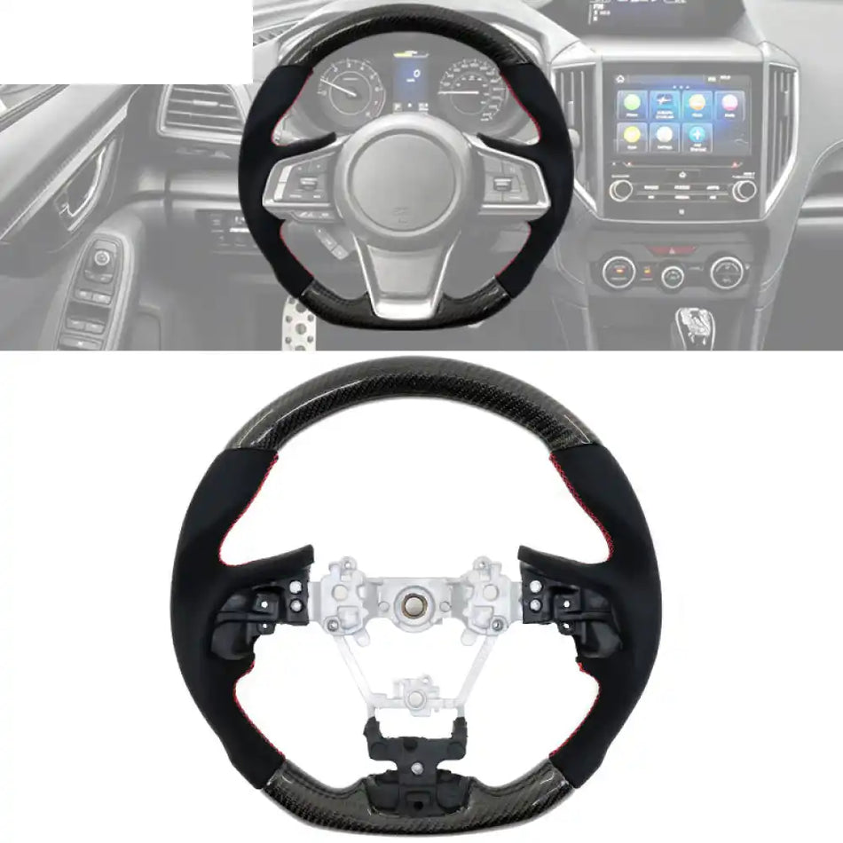 2017-2024 Subaru Carbon Fiber Steering Wheel Red Stitch / Carbon Fiber, Synthetic Suede