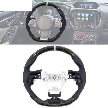 2017-2024 Subaru Carbon Fiber Steering Wheel White Stitch & Stripe / Carbon Fiber, Perforated Leather