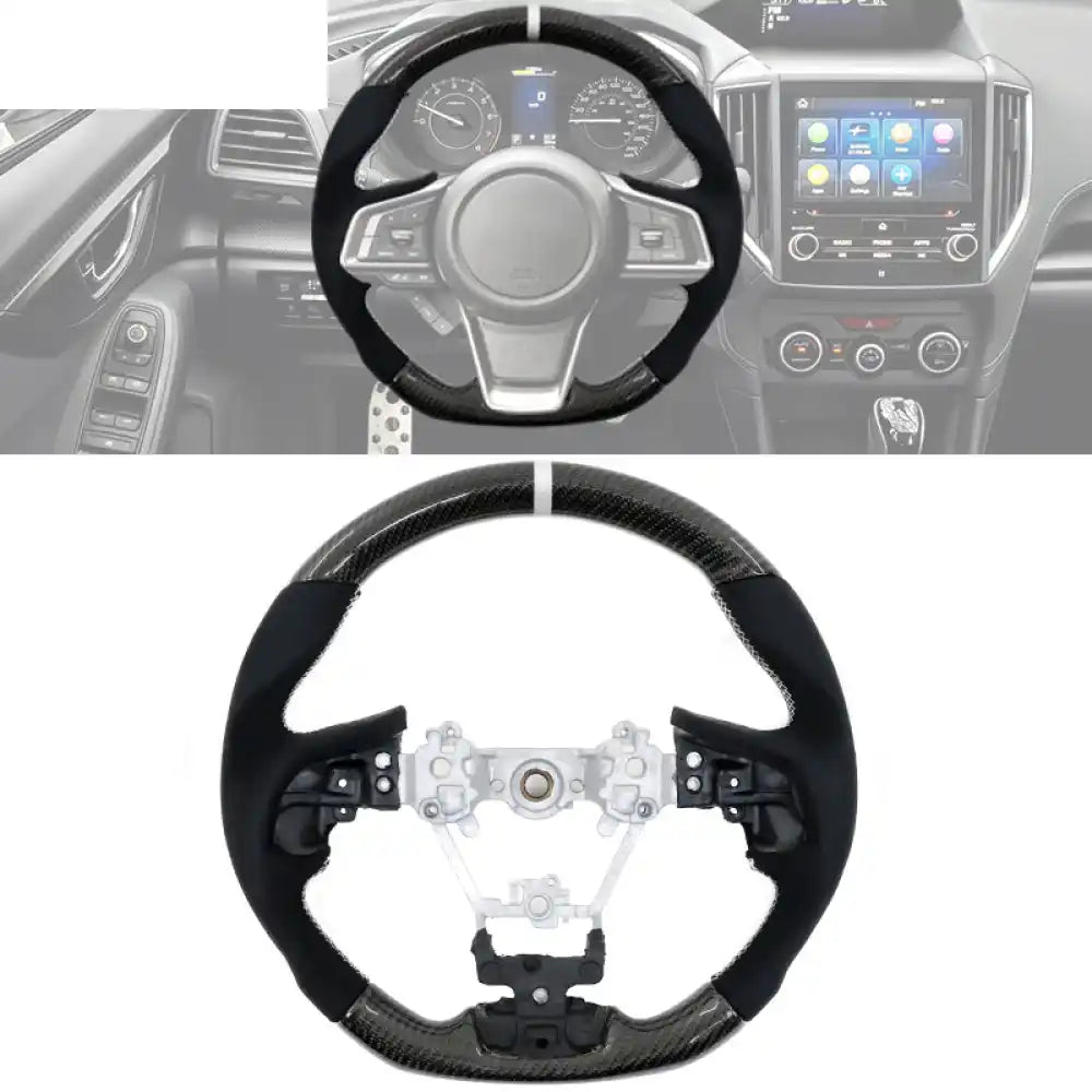 2017-2024 Subaru Carbon Fiber Steering Wheel White Stitch & Stripe / Carbon Fiber, Synthetic Suede