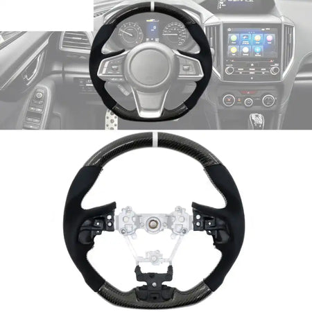 2017-2024 Subaru Carbon Fiber Steering Wheel White Stitch & Stripe / Carbon Fiber, Synthetic Suede