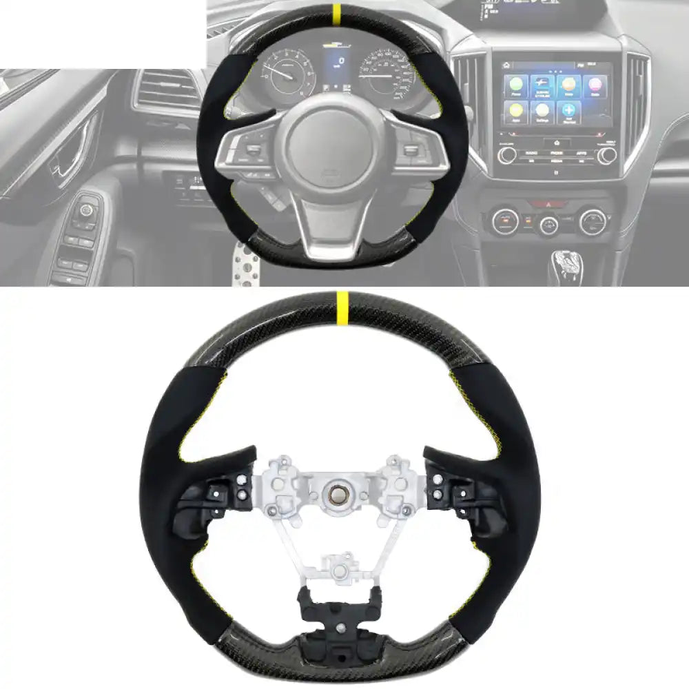 2017-2024 Subaru Carbon Fiber Steering Wheel Yellow Stitch & Stripe / Carbon Fiber, Synthetic Suede