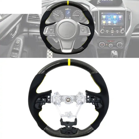 2017-2024 Subaru Carbon Fiber Steering Wheel Yellow Stitch & Stripe / Carbon Fiber, Synthetic Suede