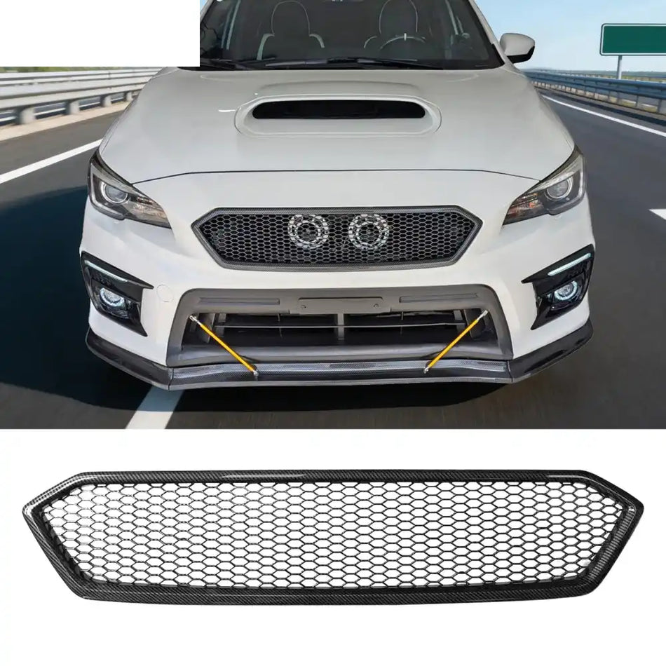 2018-2021 Subaru WRX & WRX STI Honeycomb Style Front Bumper Upper Grille Replacement Carbon Fiber Print PP Carbon Fiber
