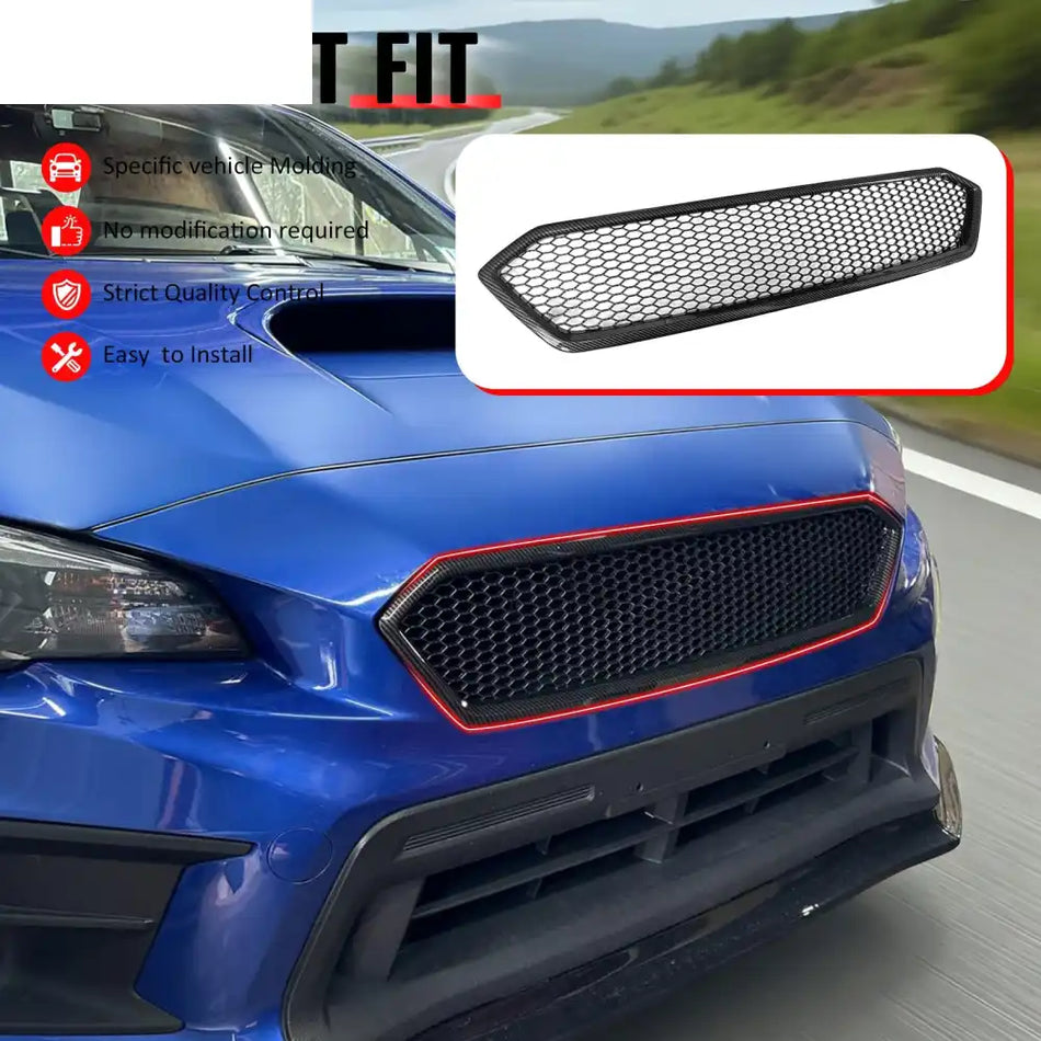 2018-2021 Subaru WRX & WRX STI Honeycomb Style Front Bumper Upper Grille Replacement Carbon Fiber Print PP Carbon Fiber