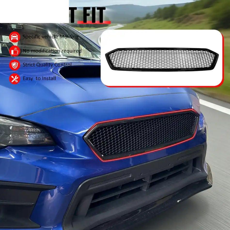 2018-2021 Subaru WRX & WRX STI Honeycomb Style Front Bumper Upper Grille Replacement Gloss Black PP Gloss Black
