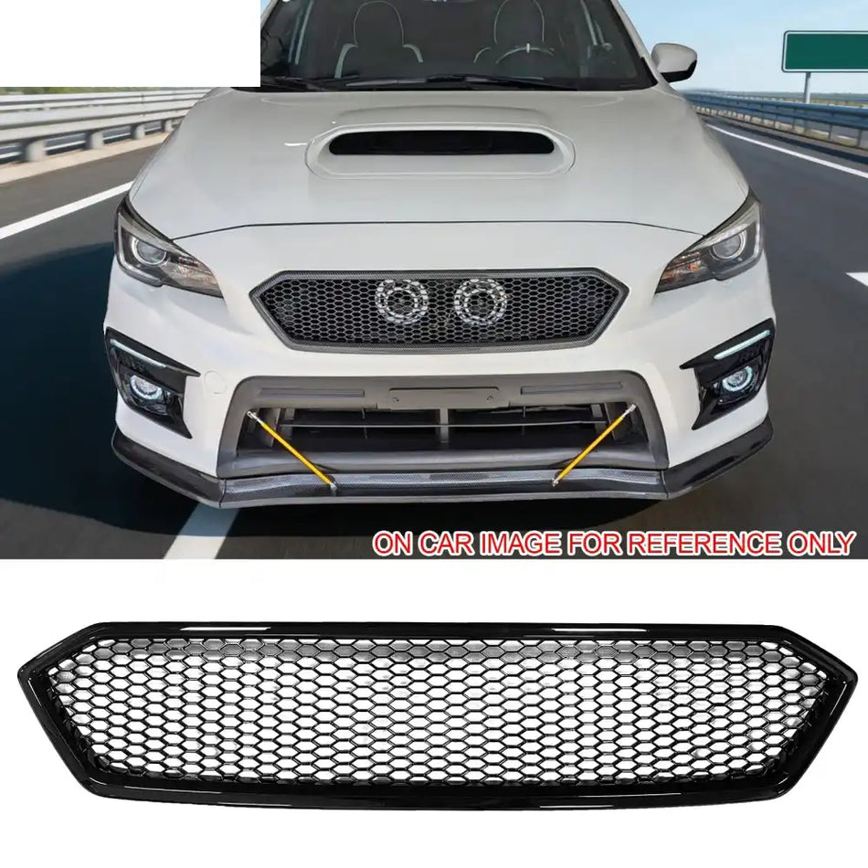 2018-2021 Subaru WRX & WRX STI Honeycomb Style Front Bumper Upper Grille Replacement Gloss Black PP Gloss Black
