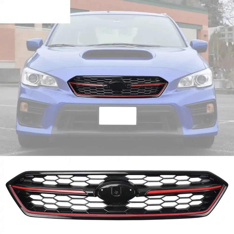 2018-2021 Subaru WRX STI Style Gloss Black W/Red Trim Front Grille ABS Gloss Black W/Red Trim