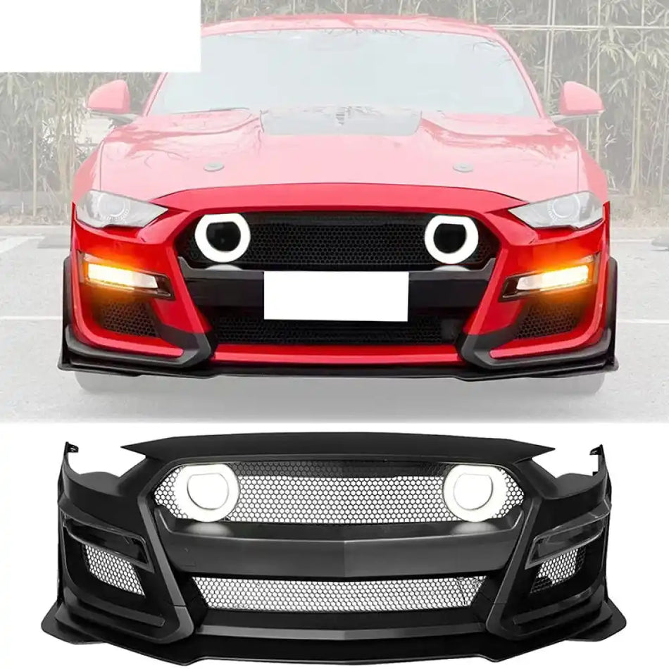 2018-2023 Ford Mustang GT500 Style Front Bumper Cover Lip LED Grille