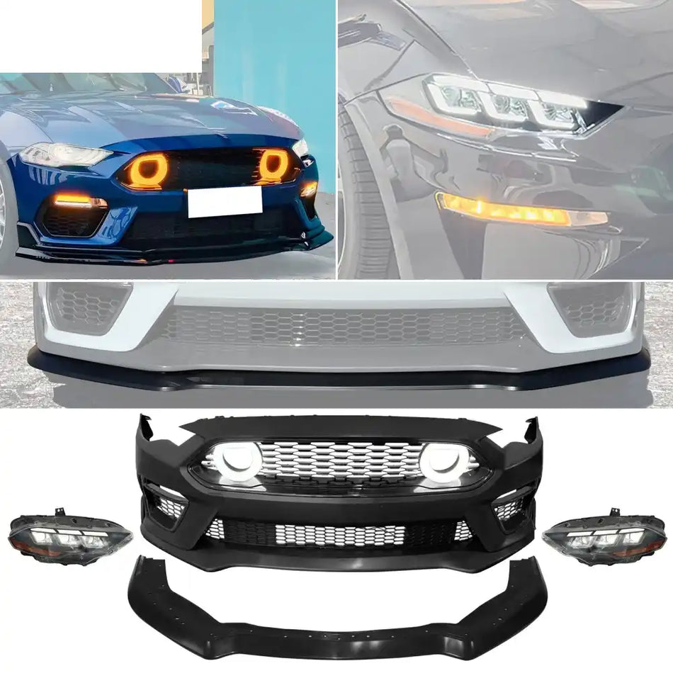 2018-2023 Ford Mustang Mach 1 Front Bumper Cover LED Headlights W/ Lip