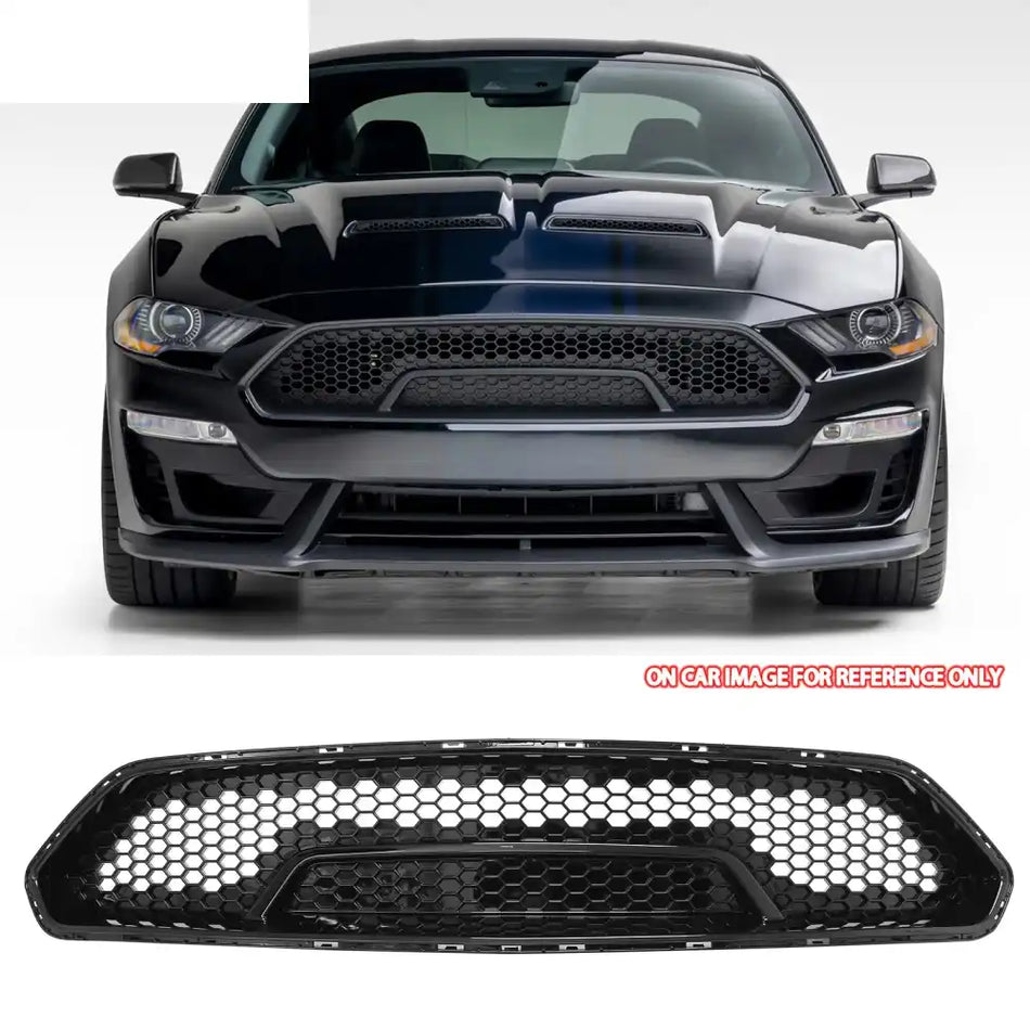 2018-2023 Ford Mustang Shelby Super Snake Style Grille Gloss Black PP Front Bumper Hood Grill Assembly