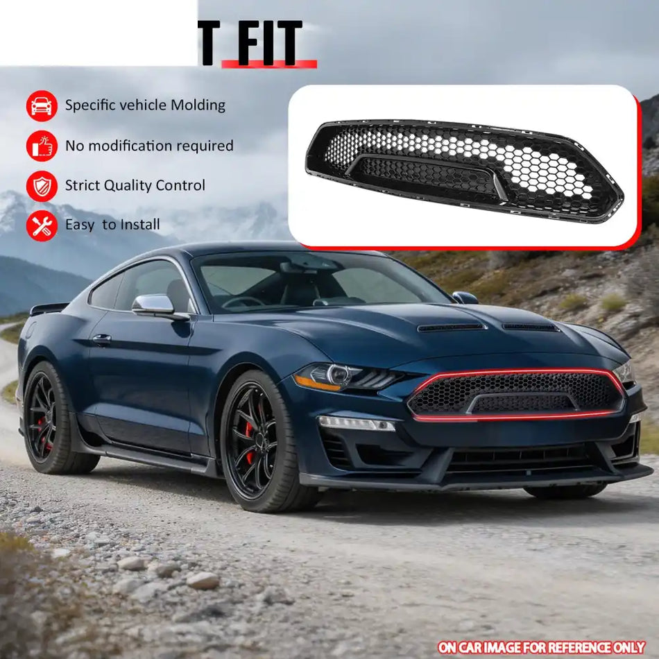 2018-2023 Ford Mustang Shelby Super Snake Style Grille Gloss Black PP Front Bumper Hood Grill Assembly