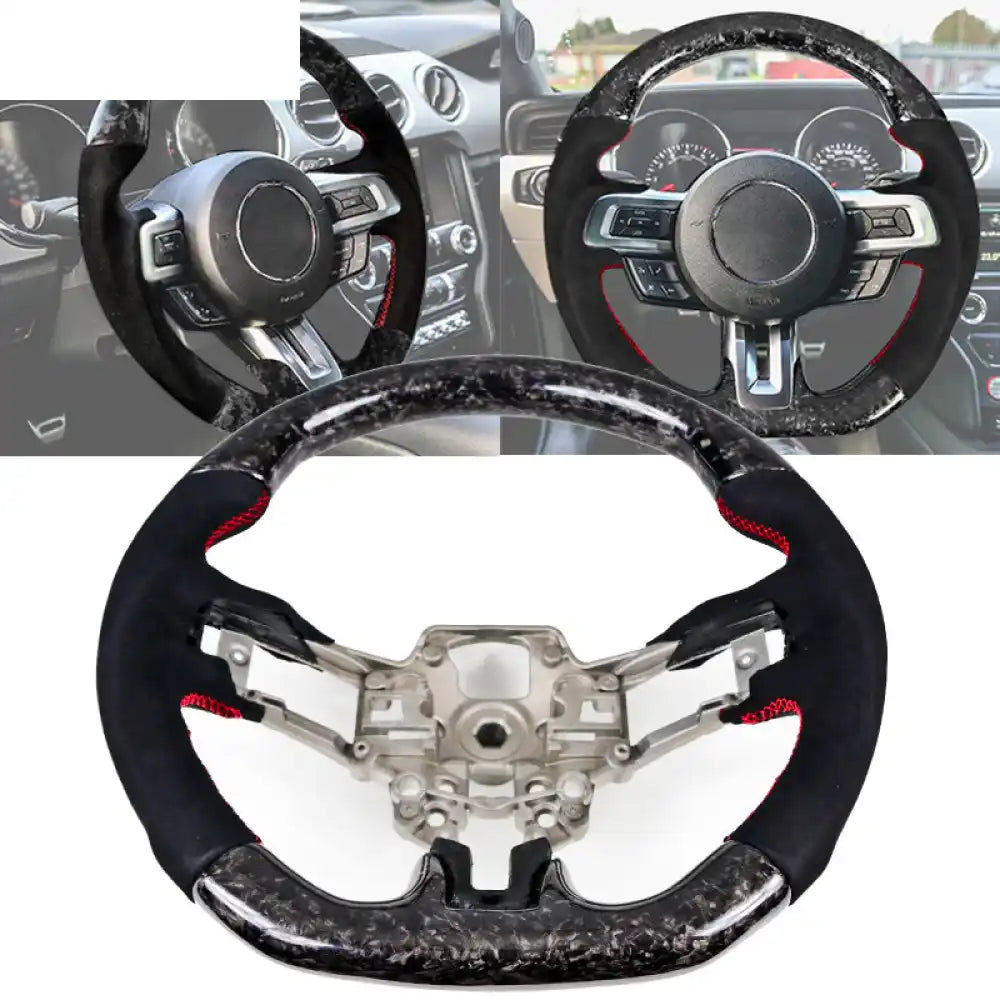 2018-2023 Ford Mustang V1 Steering Wheel w/ Red Stitching Carbon Fiber CF w / Red Stitching / Forged Carbon Fiber &