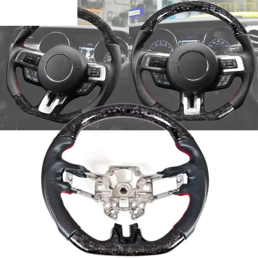 2018-2023 Ford Mustang V1 Steering Wheel w/ Red Stitching Carbon Fiber CF w / Red Stitching / Forged Carbon Fiber &