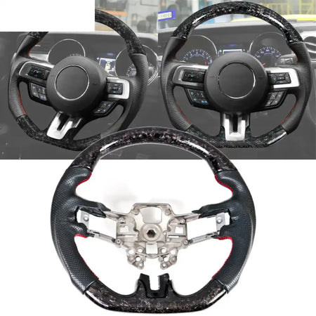 2018-2023 Ford Mustang V1 Steering Wheel w/ Red Stitching Carbon Fiber CF w / Red Stitching / Forged Carbon Fiber &
