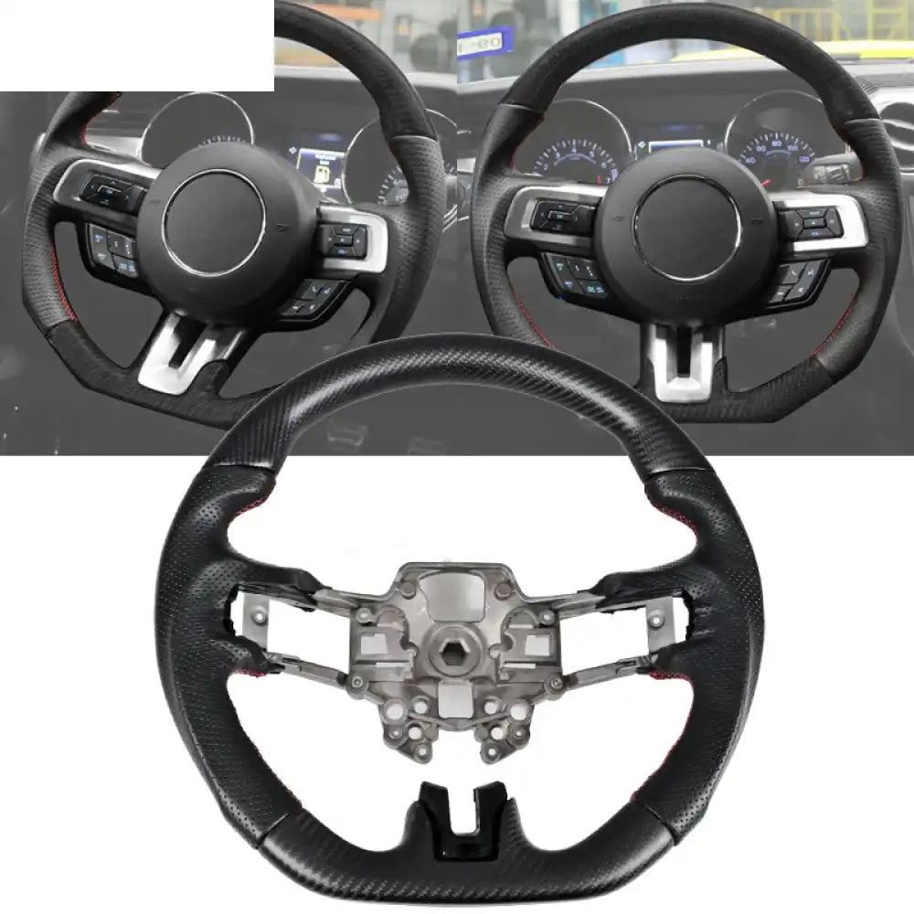 2018-2023 Ford Mustang V1 Steering Wheel w/ Red Stitching Carbon Fiber CF w / Red Stitching / Hiramitsu Carbon Fiber &